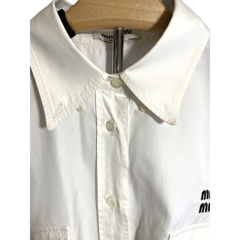 Miu Miu Womens White Button-Up Cropped Shirt With… - image 4